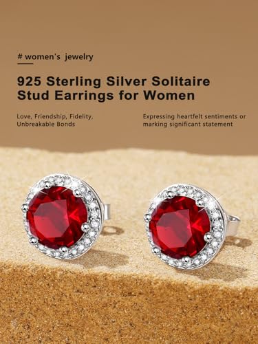Bestyle Authentic 925 Sterling Silver 2 Carat Birthstone Earrings for Women, More Sparkle Heart/Round Solitaire Diamond Studs Earrings, Great Birthday/Christmas/Anniversary Jewelry for Wife Mother - color: 01. Jan. Garnet-Round