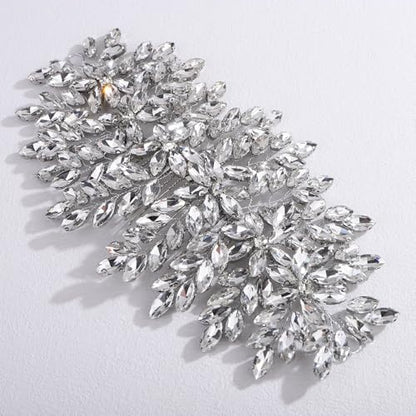 Bridal Rhinestone Hair Comb Large Rhienstone Wedding Headpiece Handmade Crystal Hair Comb for Bride Wedding Hair Accessories for Women (silver) - color: silver