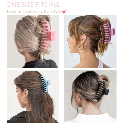 Large Hair Claw Clips 12 Pack, Flower Hair Clips for Thin Hair, Big Square Matte Strong hold for Thick Hair, 3 Styles Hair Clips for Women Thick Hair - color: Blue, Pink, Purple, Black