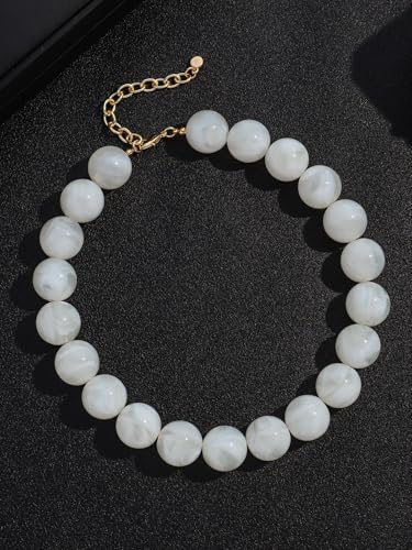 Chunky Beaded Necklaces for Women Statement Necklace | Bold Chunky Choker, Large Resin Beads, Adjustable Necklace, Boho Trendy Summer Beach Holiday Jewelry - color: White-01