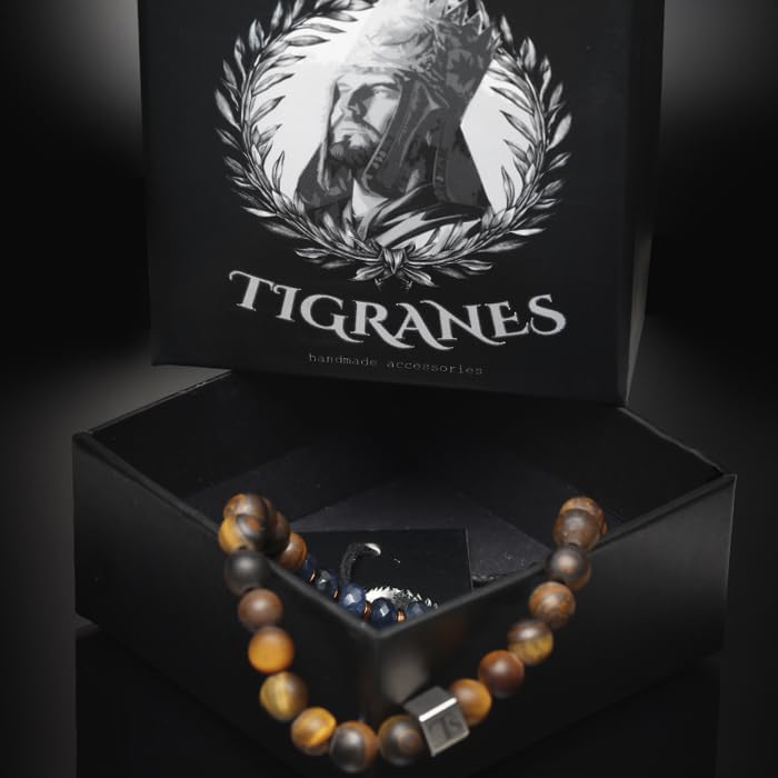 Tigranes Premium Natural Stone Bracelet Collection – Handmade Gemstone Jewelry in Luxury Branded Gift Box - style: Midnight Tiger’s Eye
