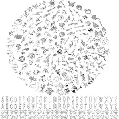 Modacraft 254 Pcs Silver Charms for Jewelry Making with Alphabet Letters | Wholesale Bulk Tibetan Silver Charm Pendants for Bracelet Necklace DIY Crafting - style: Sliver Charm & Letter Charms-254 Pcs