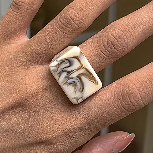 Colorful Transparent Resin Rings Finger Rings,Geometry Rings Set Candy Color Marbling Thumb Rings(Transparent) - color: Transparent