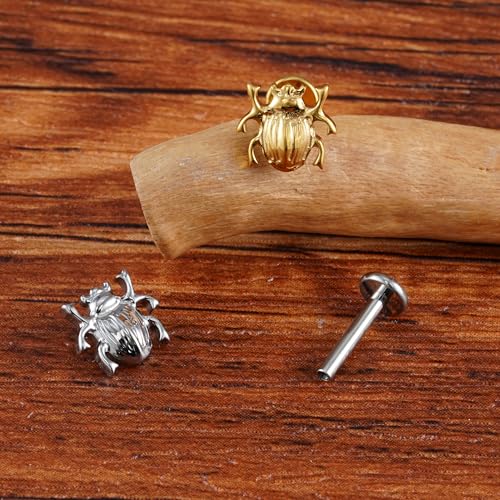 16G 6mm 8mm ASTM F136 Titanium Cartilage Piercing Jewelry Stud for Tragus Helix Conch Flat - color: Beetle - Gold