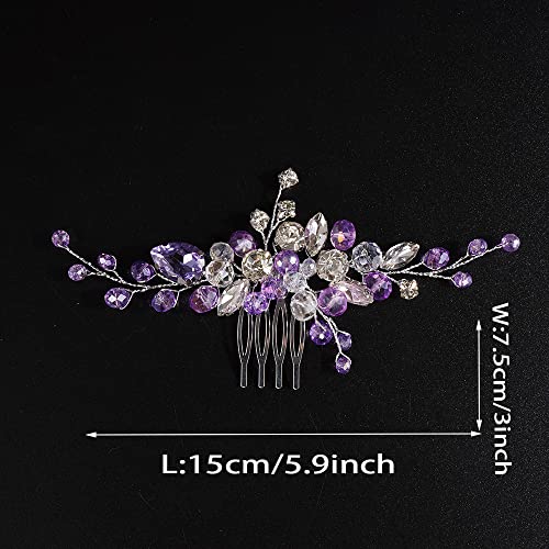 JWICOS Crystal Bride Wedding Hair Comb Rhinestone Bridal Hair Clip Glitter Wedding Hair Accessories for Women and Girls (Purple) - color: Purple