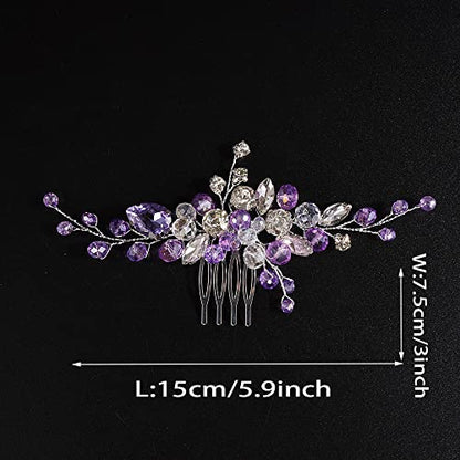 JWICOS Crystal Bride Wedding Hair Comb Rhinestone Bridal Hair Clip Glitter Wedding Hair Accessories for Women and Girls (Purple) - color: Purple