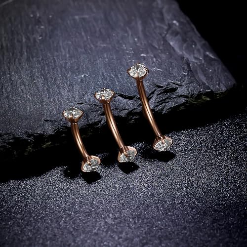 Rook Daith Piercing Jewelry 16G Stainless Surgical Steel Curved Barbell Eyebrow Rings Vertical Labret Lip Piercing Jewelry Rook Daith Earrings for Women Men 6MM 8MM 10MM Hypoallergenic - color: Rose Gold-6MM 8MM 10MM
