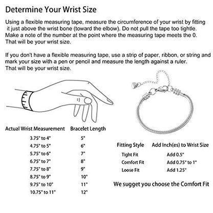 Women Snake Chain Charms Bracelet Moments Slider Love Memorial Stainless Steel Bracelet fit Charm Beads, 6 Inch