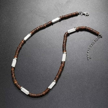 Handmade Wooden Beads Choker Necklace for Men Women Bohemian Coconut Beaded Surfer Necklace Hawaiian Summer Beach Jewelry - color: White