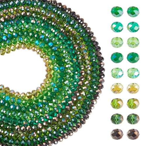 585Pcs Green Glass Rondelle Seed Beads 8x6mm Faceted Crystal Pony Kandi Waist Beads Kit Bulk Beads for Summer Crafts DIY Friendship Bracelets Jewelry Making Supplies
