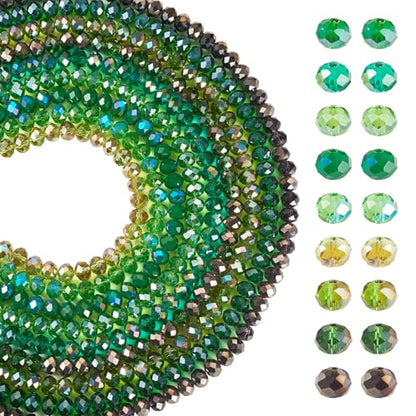 585Pcs Green Glass Rondelle Seed Beads 8x6mm Faceted Crystal Pony Kandi Waist Beads Kit Bulk Beads for Summer Crafts DIY Friendship Bracelets Jewelry Making Supplies