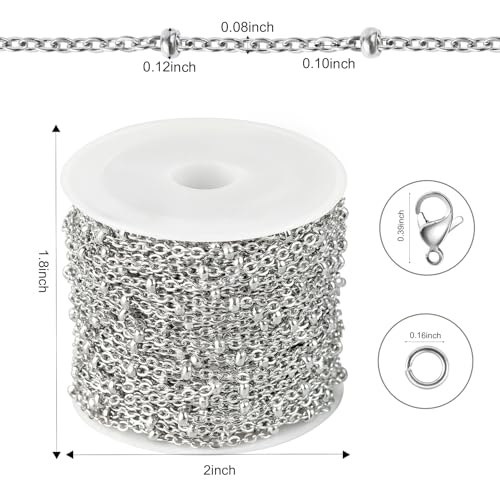 Kyutong Silver Cable Chain Spool 304 Stainless Steel Chains Link for Crafts | 32.8 Feet Small Beaded Chains for Jewelry Making Silver Bulk Chain for Women Men DIY Necklace Bracelet Earrings - color: Cross Bead Silver