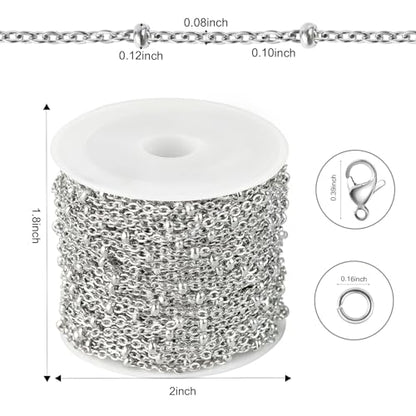 Kyutong Silver Cable Chain Spool 304 Stainless Steel Chains Link for Crafts | 32.8 Feet Small Beaded Chains for Jewelry Making Silver Bulk Chain for Women Men DIY Necklace Bracelet Earrings - color: Cross Bead Silver