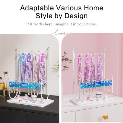 Keebofly Iridescent Acrylic Earring Organizer Holder for Girls, Tweens & Women - 900 Holes Jewelry Display Stand with Rainbow Glow for Studs, Hoops, Dangles - Modern Vanity Gift - color: Iridescent Arcylic & White