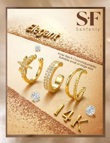 Sanfenly Ear Cuffs Earrings for Women Non Piercing | 14K Gold Plated Ear Cuffs for Non Pierced Ears, Hypoallergenic Clip on Earrings Cartilage Earring, Fake Ear Piercings - color: 14K Gold Plated-Classic