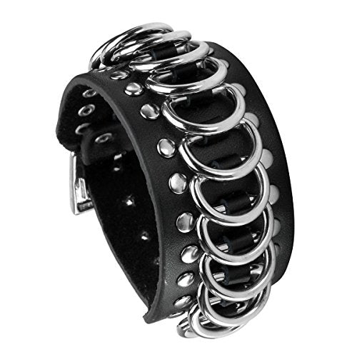 Eigso Punk Leather Studded Rock Bracelet for Men Women Gothic Rivets Y2K Black Wristband for Man Woman - color: Black