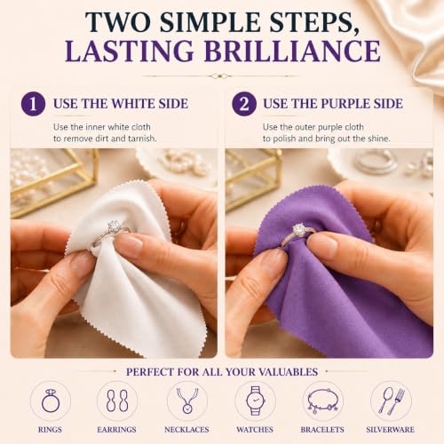 Bonison 4 Pack Large Silver Polishing Cloth – 10"x12" Jewelry Cleaning Cloth & Multi-Layer Jewelry Polishing Cloth for Silver, Gold, Diamond, Platinum, Coins, Watches, Gemstones (Purple) - color: Set of 4 Cloths (Purple)