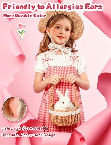 ORAZIO Hypoallergenic Earrings for Girls Women Kids Surgical Stainless Steel Screw Back Bow Heart Flower Stud Hoop Toddler Kids Earrings for Girls Sensitive Ears Over 4 Years Old - color: 8Pairs-gold girls earrings