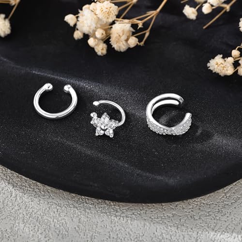 14K Gold Plated Ear Cuff Earrings for Women, Dainty Ear Cuffs Clip on Earrings Non Piercing Trendy Cubic Zirconia Cartilage Hoop Earring Fashion Jewelry Sets for Women - color: Silver 5 Flower