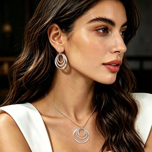 3 Pack Silver Jewelry Sets for Women, Boho Necklace & Earring & Adjustable Bracelet
