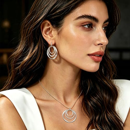 3 Pack Silver Jewelry Sets for Women, Boho Necklace & Earring & Adjustable Bracelet