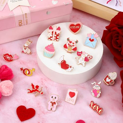 15 Pcs Valentine's Pins, Valentine's Day Lapel Pins Love Heart Enamel Backpack Brooch Badge Pin for Clothes Bags Hats Accessories Party Favors Gifts - style: Valentine's Pin
