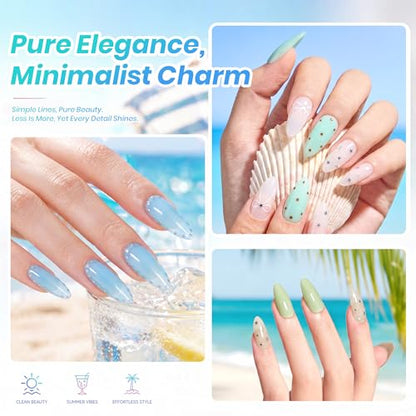 Beetles Jelly Gel Nail Polish Set, Seasalt Holiday 6 Colors 9ML Sheer Gel | Milky White MInt Green Blue Gel Nail Polish Kit Soak Off UV Salon DIY at Home Manicure Gift for Women - color: Seasalt Holiday