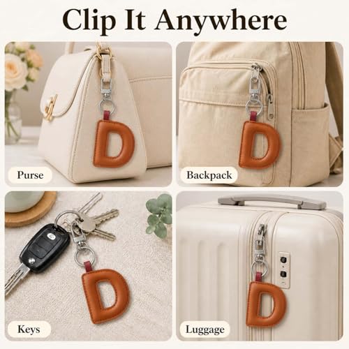 Initial Letter Keychain,Stainless Steel,Colorful Faux Leather Keyring for Backpack,Purse,Car Keys,Gift for Men Women - color: D