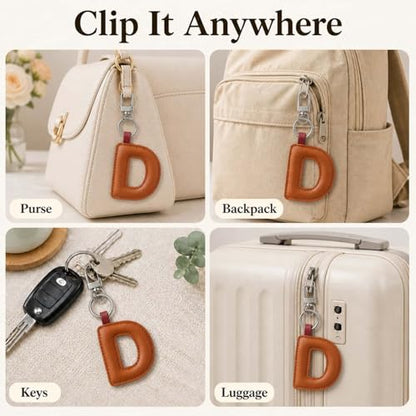 Initial Letter Keychain,Stainless Steel,Colorful Faux Leather Keyring for Backpack,Purse,Car Keys,Gift for Men Women - color: D