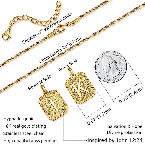 ASUWISH Gold Initial Necklaces for Men and Women, 18K Gold Plated Letter A-Z Cross Pendant with Adjustable Rope Chain, Letter Necklace for Women and Men - color: J, style: Gold