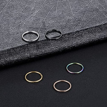 Aumeo 14G 16G 18G 20G Nose Ring Hoop Stainless Steel Hinged Segment Rings Hoops Nose Clicker Ring Tragus Helix Cartilage Daith Rook Earring Piercing Jewelry for Women Men - style: 5pcs 18g 10mm mixed colors