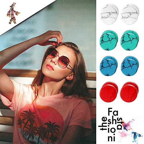 4 Pairs Unisex Marble Stone Screw Stud Earrings Set,Cupimatch Ear Piercing Plugs Faux Gauges Illusion Tunnel Earrings for Mother's Day (10mm) - color: 8mm