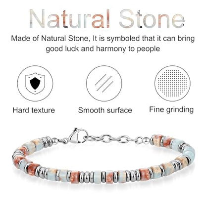 SIUMAL Mens Bracelet, Boho Stainless Steel Bracelets for Men, Beaded Bracelets, Jewelry Gifts for Husband, Father, Friends - color: Colorful