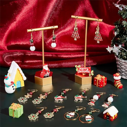 SUNNYCLUE 1 Box DIY 10 Pairs Christmas Enamel Charms Earring Making Kit Jingle Bell Pendants for Jewelry Making Rhinestone Christmas Charms Snowflake Santa Claus Bowknot Jewelry Connectors Adult Women - color: 6-diy-10 Pairs Christmas Enamel Earrings