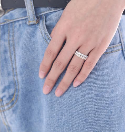 TIGRADE 3mm Women Titanium Engagement Ring Cubic Zirconia Eternity Wedding Band Size 3-13.5 - color: Silver