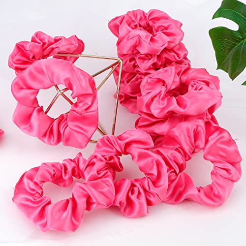 16 Pacs Satin Scrunchies Bridesmaid Proposal Gifts Hair Ties Scrunchies for Women Girls Bachelorette Party Favors(Hot pink) - color: hot pink