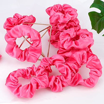 16 Pacs Satin Scrunchies Bridesmaid Proposal Gifts Hair Ties Scrunchies for Women Girls Bachelorette Party Favors(Hot pink) - color: hot pink