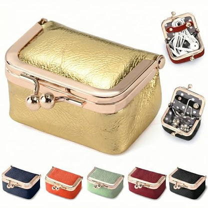 Zivyes Mini Jewelry Box Travel Small Coin Purse Organizer Case Genuine Leather Tiny Size (gold) - color: gold