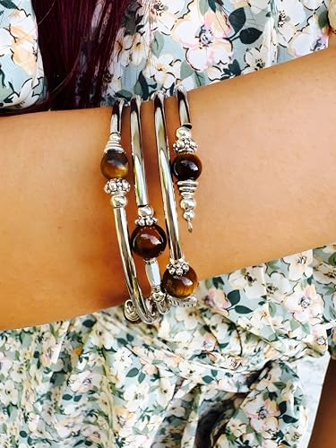 Boho Wrap Beaded Bracelet for Women – Handmade Natural Stone Jewelry – Stainless Steel Adjustable Ethnic Chic Gift - color: Tiger Eye