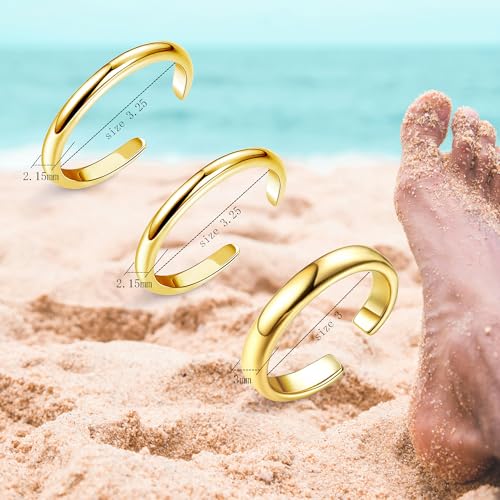 3-5 Pcs Toe Rings for Women 14K Gold Plated Open Toe Ring Set Dainty Flower CZ Band Knuckle Tail Ring Waterproof Summer Beach Foot Jewelry - color: b: 3pcs-gold