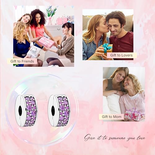 Clip Stopper Spacer Charms for Bracelets Necklaces, Compatible with Pandora,Jewery Making DIY - style: 2PCS Purple CZ Pave Clips