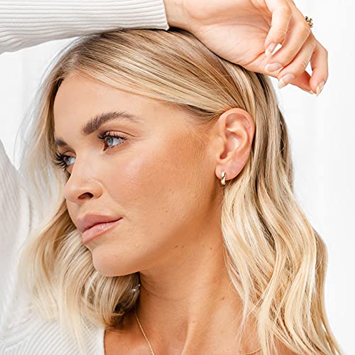 PAVOI 14K Gold Plated Chunky Huggies Earrings for Women - 925 Sterling Silver Posts Small Gold Huggie Hoop Earrings - Ultra Thick Hoops Trendy Jewelry - style: Thick