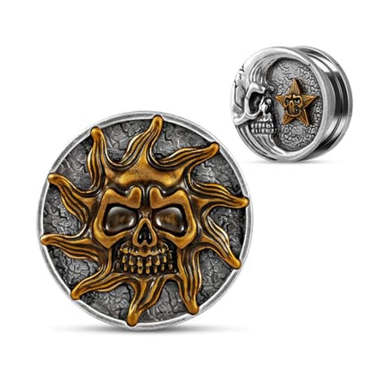 Stainless Steel Ear Gauges Flesh Plugs and Tunnels Piercing Expander, Sun and Moon Matched Stretchers. - color: S8665G, size: 6 mm
