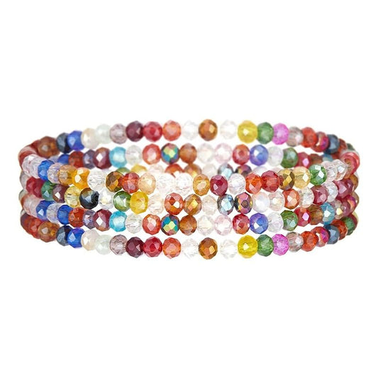 Boho Colorful Stackable Crystal Glass Beads Stretch Bracelets Multilayered Bracelets for Women Bohemian Jewelry - color: Colors 4pcs