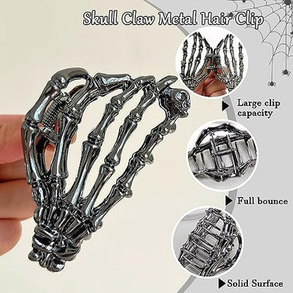 Metal Skull Hand Hair Clip, 1Pcs Gunmetal Hair Claw Clip for Thin Hair Punk & Y2K-Style - color: Gunmetal