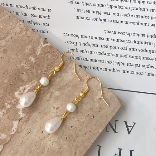 Pearl Earrings for Women 14k Gold/Silver Pearl Drop Earrings Long White Pearl Tassel Dangle Statement Earrings Bridal Wedding Dainty Prom Earrings Birthday Gifts Jewelry - color: Gold Double Pearl Drop Earrings
