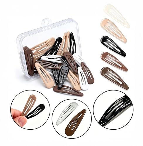 25-Pack Water Drop Snap Hair Clips, Non-Slip Glossy Coated Metal Hair Barrettes for Women & Girls, 5 Colors with Storage Box, Hair Accessories