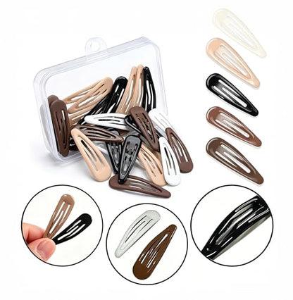 25-Pack Water Drop Snap Hair Clips, Non-Slip Glossy Coated Metal Hair Barrettes for Women & Girls, 5 Colors with Storage Box, Hair Accessories