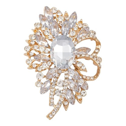 SELOVO Big Large Flower Bow Brooch Scarf Decoration Brooch Pin Gold Tone - color: Clear&Gold-tone