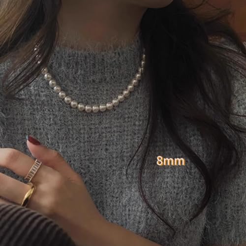 Sterling Silver Pearl Jewelry Set, 8mm Round Shell Pearl Choker Necklace & Stud Earrings, Hypoallergenic Pearl Jewelry with Velvet Pouch, Classic Pearl Accessories for Daily Wear, Wedding, Party & Gift for Women